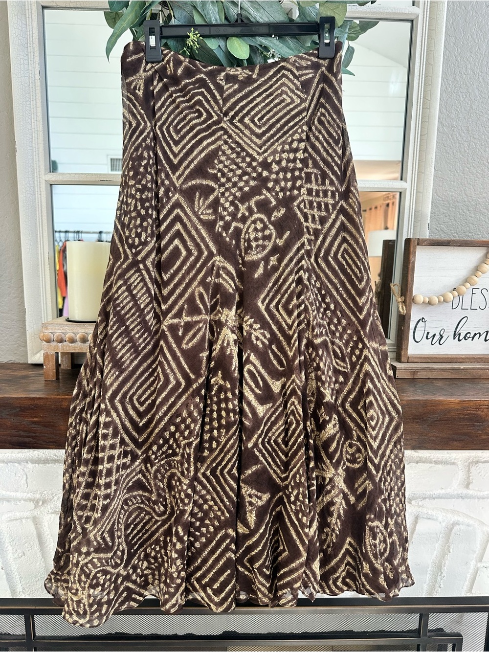 Vintage Lauren Ralph Lauren 100% Silk Geometric Print A-Line Skirt Size 12 - Picture 4 of 6